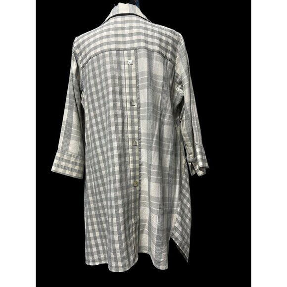 Soft Surroundings Plaid Button Front Tunic Shirt Womens MEDIUM 3/4 Sleeves casua - Picture 2 of 7